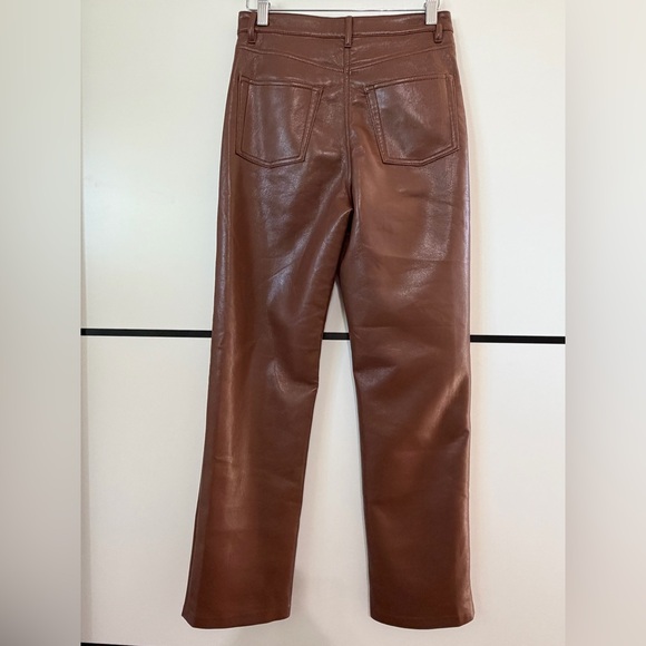 Aritzia Wilfred Melina Vegan Leather High Rise Straight Leg Pants Cognac Size 2 - Picture 6 of 16